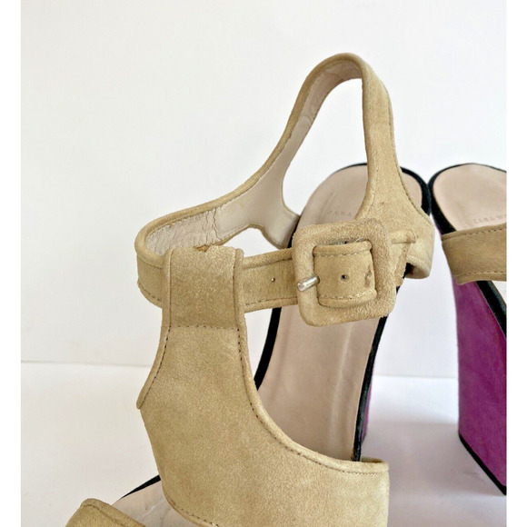Zara Woman Colorblock Suede T Strap Heels EU 38 US 7.5 - Picture 8 of 13